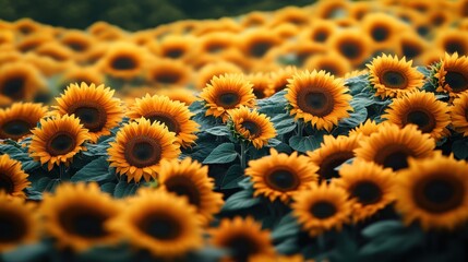 Aerial view of a sunflower field, captured from above, showcasing the vibrant colors and patterns 