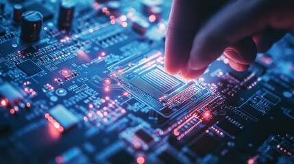 Obraz premium Close-up of a Hand Placing a CPU on a Motherboard