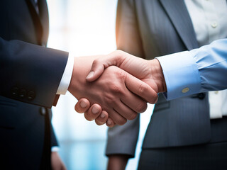 Two businessmen individual engage in a hand shaking or symbolizing reaching a business agreement in a company conference room