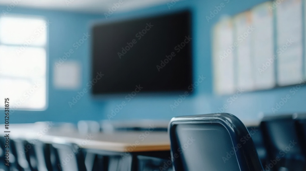 Poster modern classroom with tech and smartboard setup