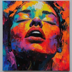 Abstract Female Portrait Painting  Colorful Expression  Woman Art  Canvas Wall Decor