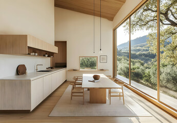 Fototapeta premium Minimalist Kitchen Design with Light Wood Accents