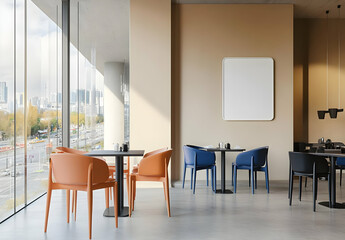 Fototapeta premium Empty Poster Frame in Modern Cafe Interior