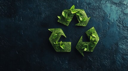 A bold green waste recycling symbol with delicate leaves sprouting from it, representing the growth of sustainable practices in waste management.