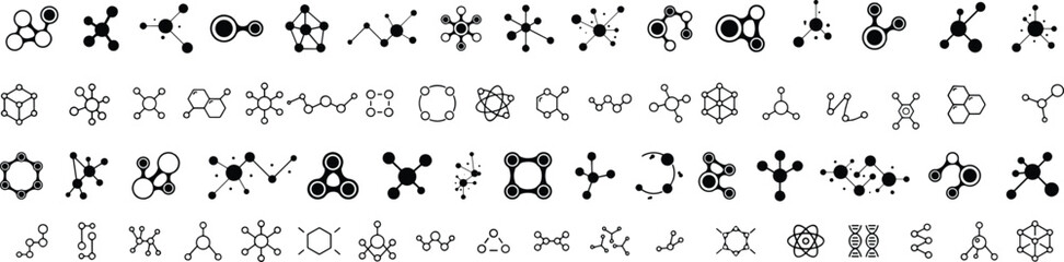 Collection of modern molecule line and flat icons. Set of modern illustrations for mobile apps, web sites, flyers, banners. Premium quality signs