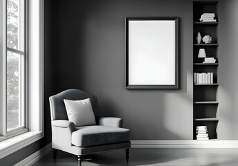 Elegant Gray Interior with Armchair and Shelf