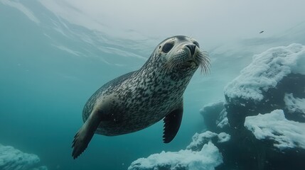 Naklejka premium a seal diving underwater in atarctica