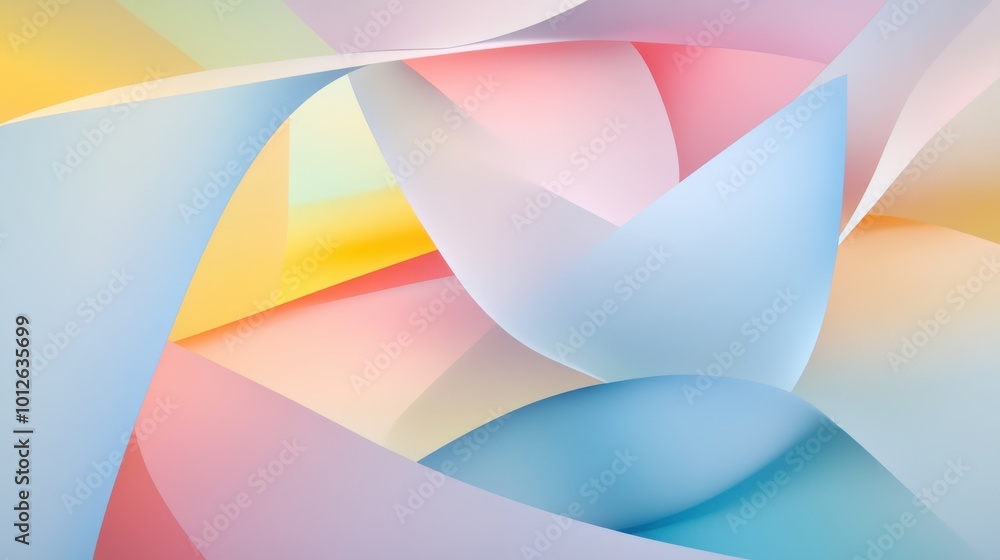 Poster abstract design with overlapping translucent geometric shapes, soft pastel tones