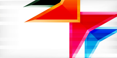 Arrows with 3d effect abstract background. Triangles on light grey backdrop