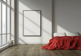 Minimalist Room with Blank Vertical Poster Frame