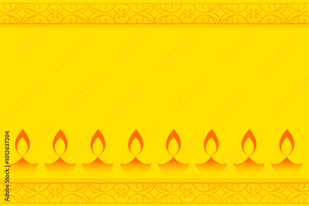 Wall mural artistic diwali diya wishes yellow background with text space