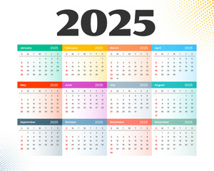 colorful 2025 annual calendar template in modern style