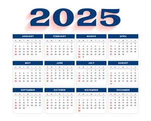 2025 new year calendar template in modern style