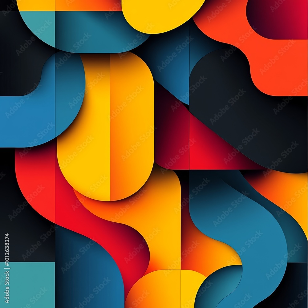 Poster abstract geometric pattern with layered shapes and vibrant colors
