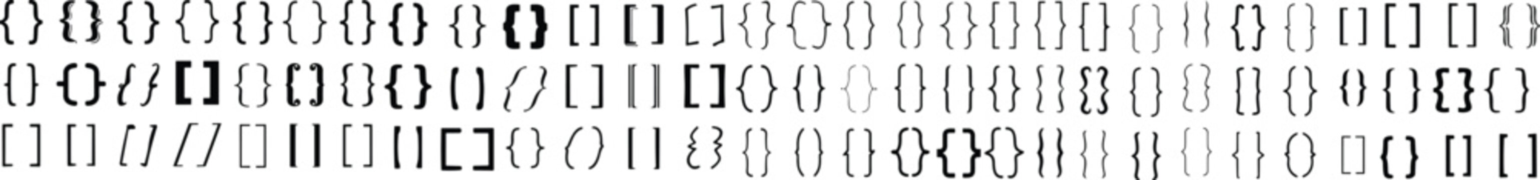 Set of braces or curly brackets icon. Small and square bracket or braket collection. Text brackets collection for messages, quotas. Oval, retro parentheses and punctuation shapes.