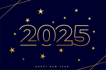 line art 2025 new year lettering background with stars decor