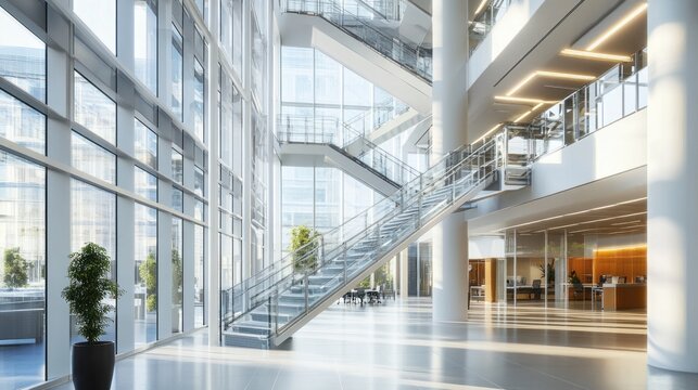 Modern Office Interior with Glass Staircase