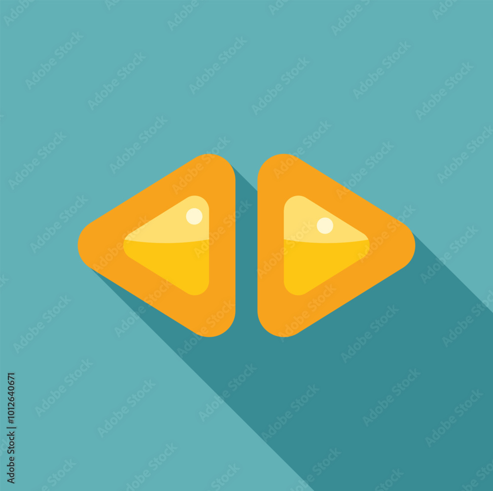 Aufkleber yellow double backwards button icon in flat style with long shadow on a turquoise background