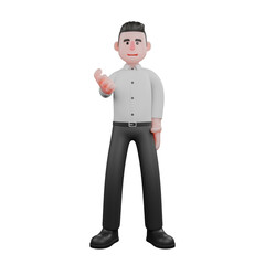 3D Illustration of Professional Male Businessman Cartoon. A male businessman is standing with his right palm straight out in front. Strategy