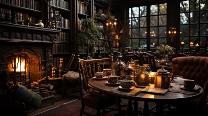 Cozy Fireplace & Tea Time in a Vintage Library