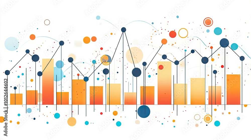 Poster bar graphs with rising and falling lines connected by dots, representing changes in business perform