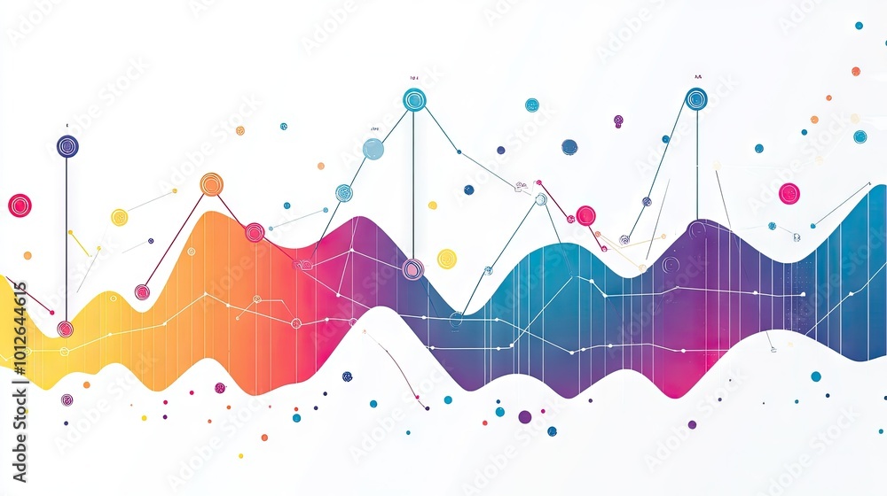 Poster bar graphs with rising and falling lines connected by dots, representing changes in business perform