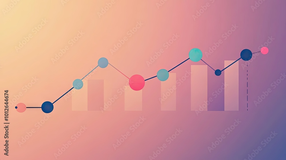 Aufkleber business bar graph with connected dots, representing growth and decline in profits over time. minima