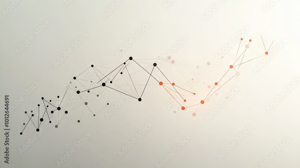 Poster business bar graph with connected dots, representing growth and decline in profits over time. minima