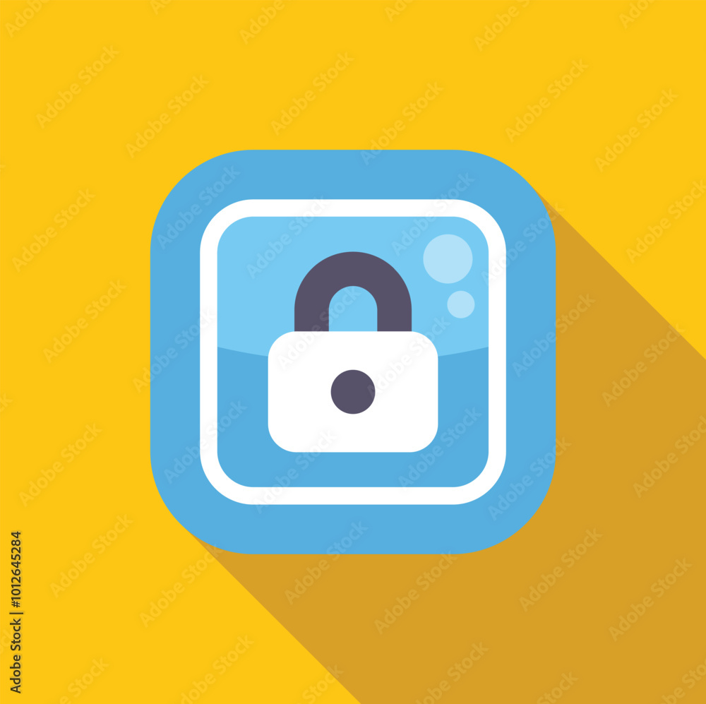 Poster blue rounded square app icon with a padlock, symbolizing data protection and security