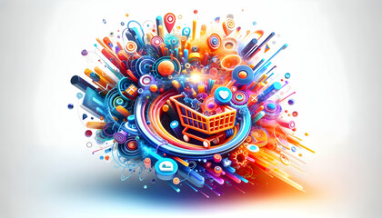 3D Glowing Retail Abstract - Vibrant Digital Art Design with Dynamic Colors for Business Promotions and Advertising Sales on White Background