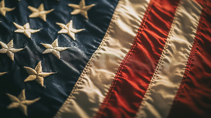A close-up view of an American flag draped decoratively on Christmas Day celebrations