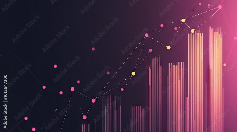 Poster dynamic bar graph showing business growth and decline trends, linked with dotted lines, symbolizing 