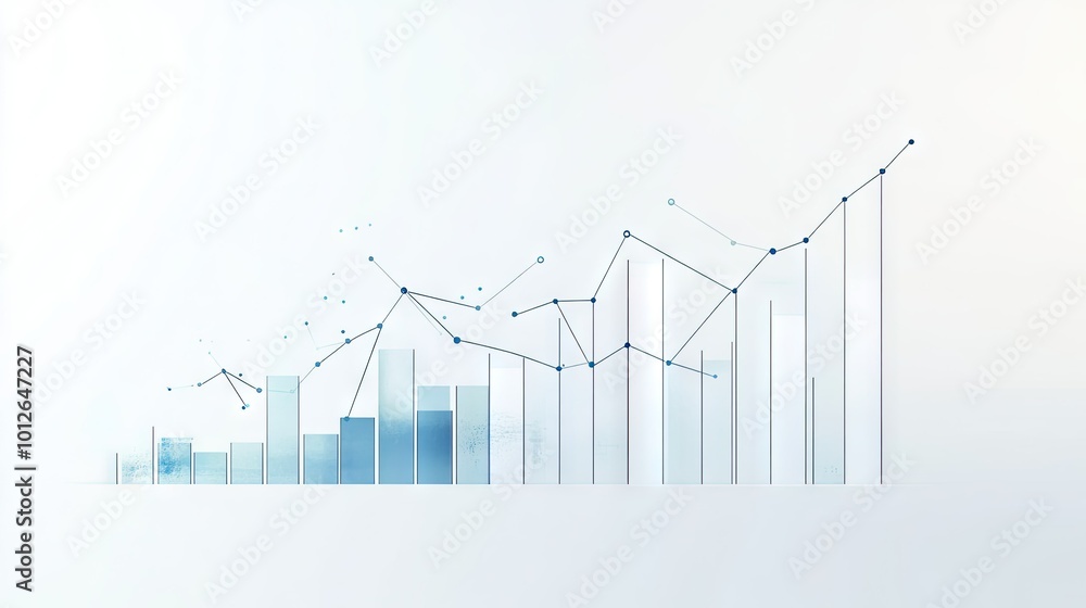 Poster dynamic bar graph showing business growth and decline trends, linked with dotted lines, symbolizing 