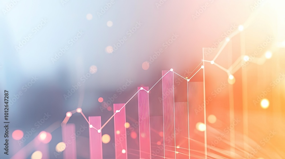 Poster dynamic bar graph showing business growth and decline trends, linked with dotted lines, symbolizing 