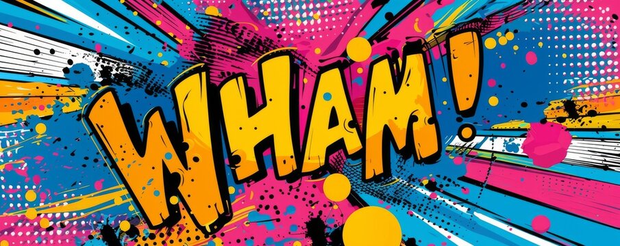 Abstract pop art background featuring "WHAM!" Bold graphics, Dynamic visuals, Vibrant vector - Powered by Adobe