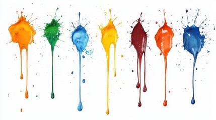 Fototapeta premium Splats Splashes And Blobs Of Brightly Colored Paint In Different Shapes Drips Isolated On White