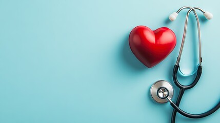 Heart and stethoscope combination on a clean background, highlighting health awareness and global well-being for World Health Day. Space for copy or a banner message.