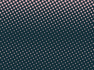 Abstract background with pink polka dots on a dark blue background.
