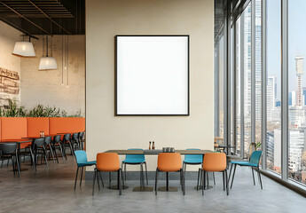 Empty Poster Frame in Modern Restaurant Setting