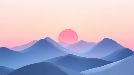 Mountain landscape and sun illustration poster background