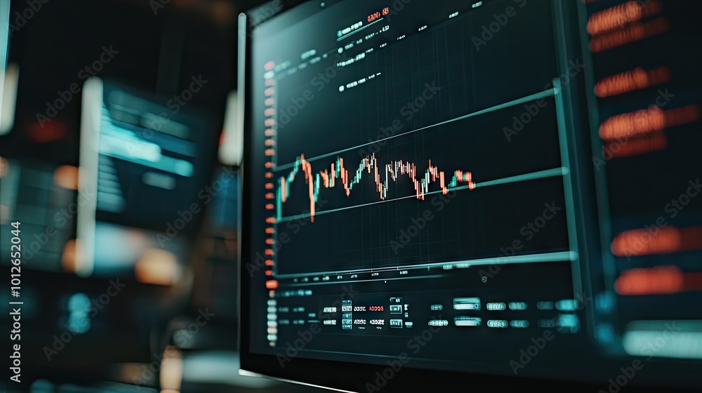 Poster volume analysis graphs and indicators on a computer monitor, used in professional technical analysis