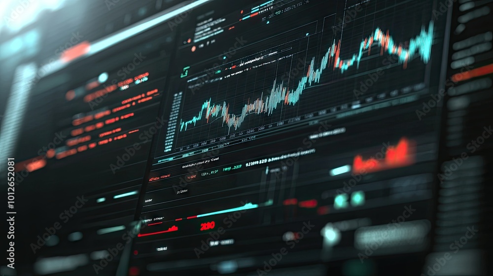 Poster volume analysis graphs and indicators on a computer monitor, used in professional technical analysis