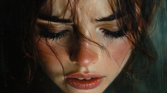 A portrait captures a face in profound distress, revealing the subtle nuances of intense emotion.