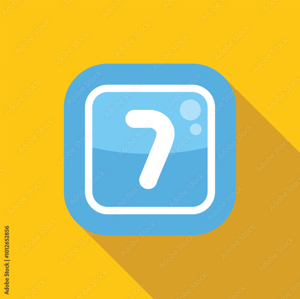 Poster washing machine control panel showing number seven setting icon with long shadow on yellow backgroun