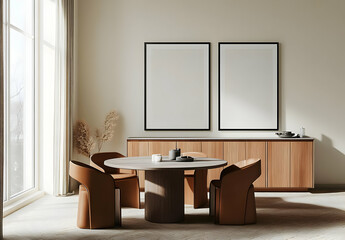 Modern Dining Room with Blank Poster Frames
