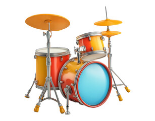 Colorful Drum Set Isolated On Transparent Background