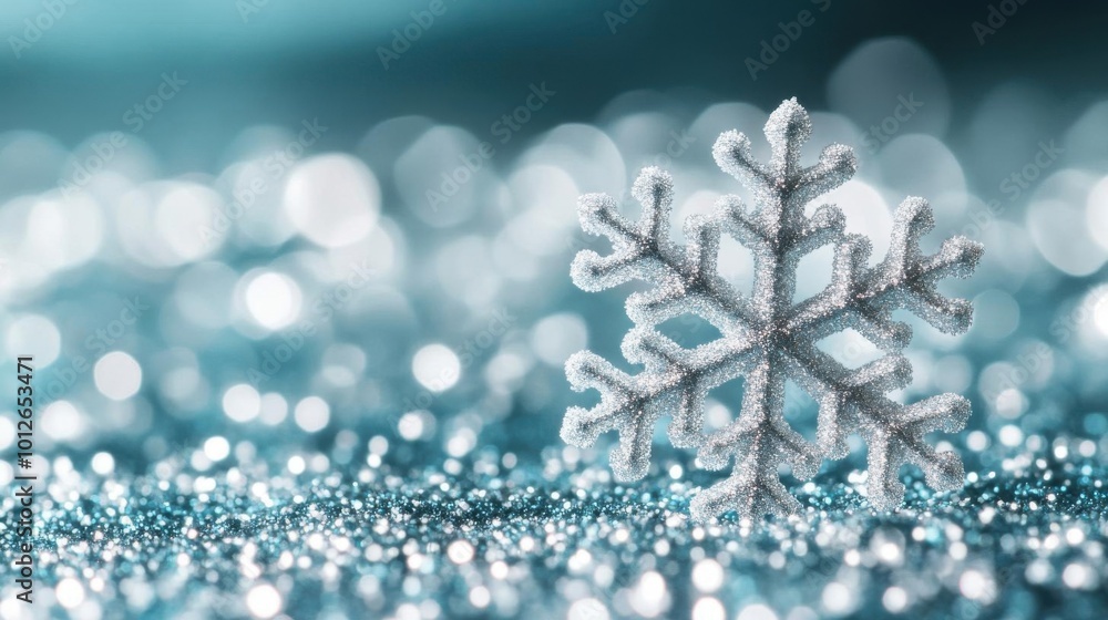 Poster abstract shimmering snowflake patterns floating in a soft gradient of blue and silver