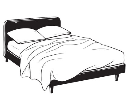 recommend clip art: Bed in the bedroom, Silhouette of a bed, Line art bed vector
