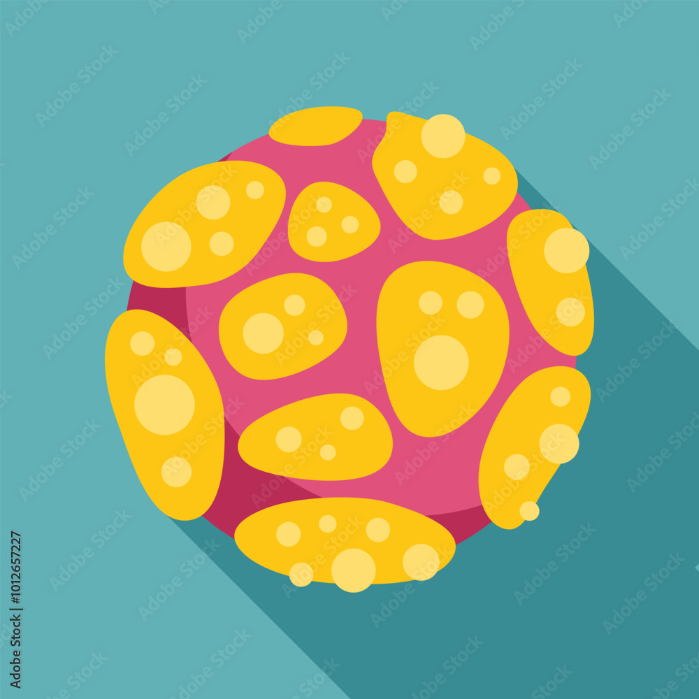 Poster spherical bacteria, virus or cell is multiplying by division, creating copy of itself with long shad