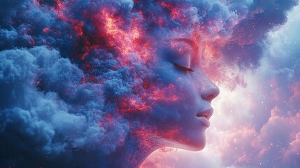 Generative AI illustration of annual collective mind concept art, exploding mind, inner world, dreams, emotions, imagination and creative mind